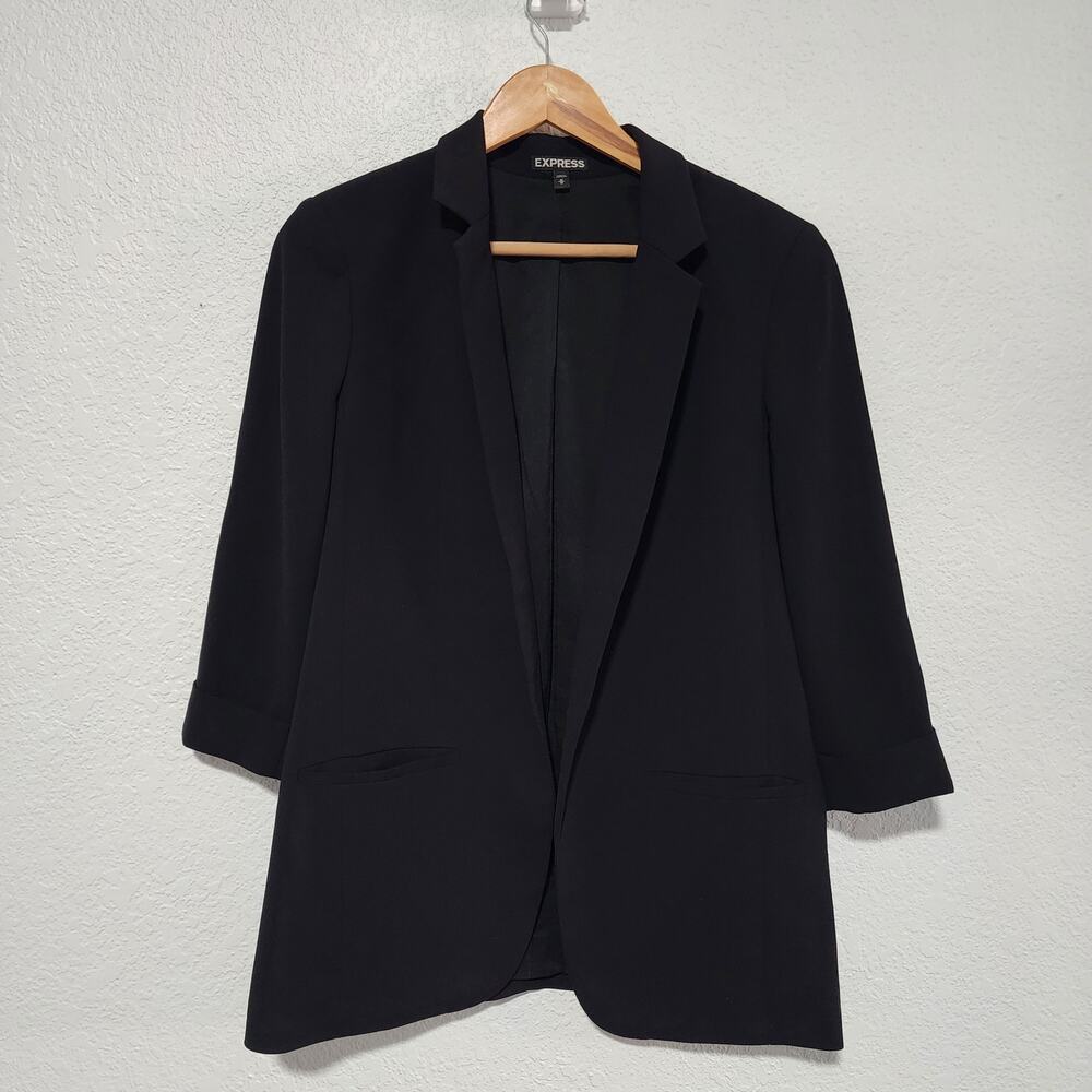 Express Black Open Front Blazer Cuffed 3/4 Sleeve Medium Career Business Wear